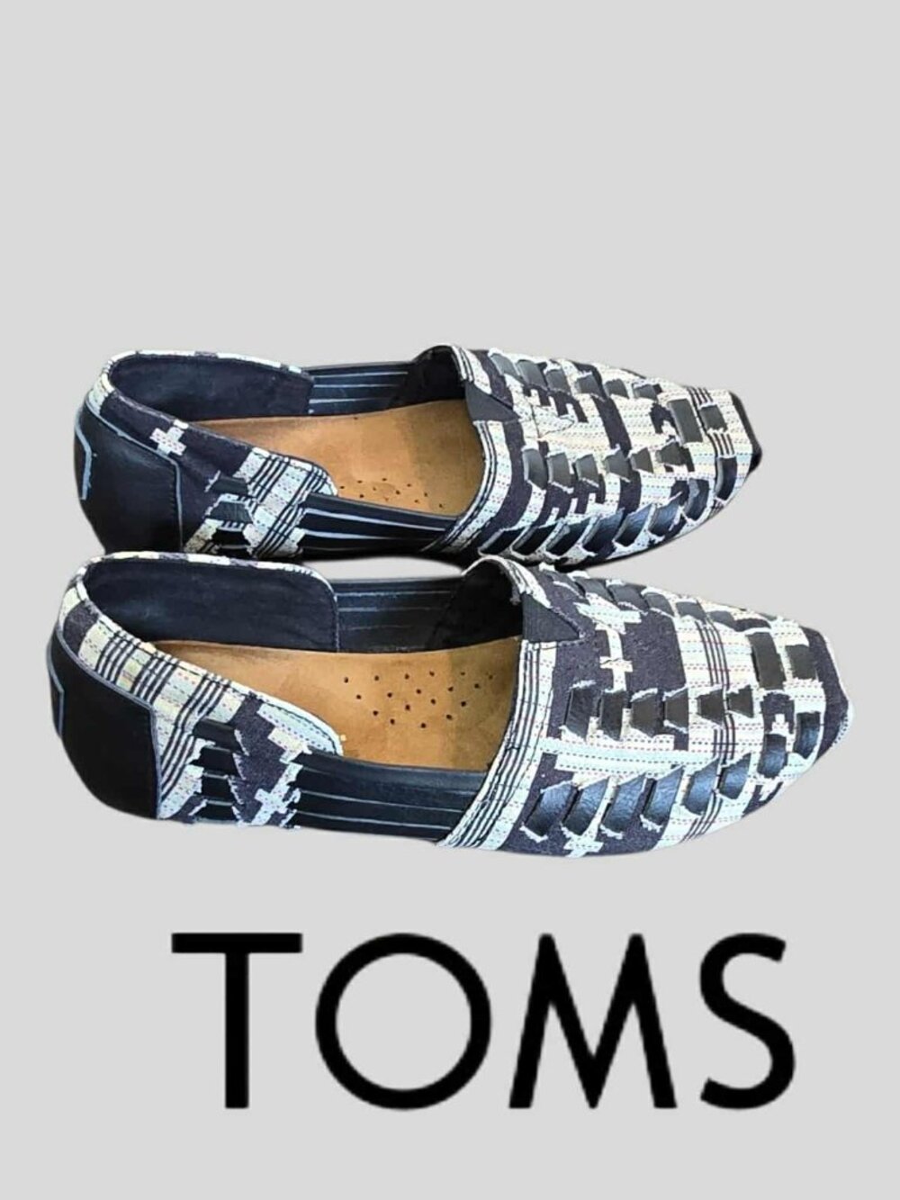 TOMS Huarache Alphargata White Black Aztec Slip On Woven Shoes Womens  7.5